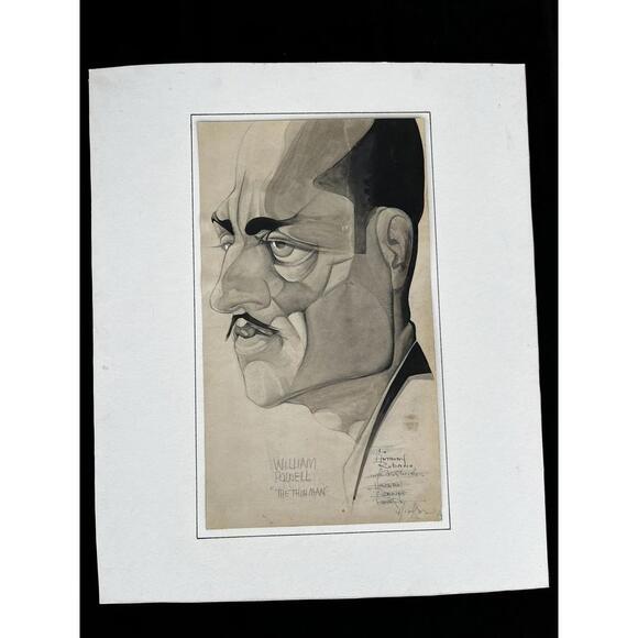 Vintage Cubist Illustration Art Portrait William Powell Actor Painting Thin Man